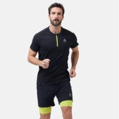 Maillot De Sport Odlo Men Crew Neck S/S 1/2 Zip Axalp Training Black Evening Primrose -Teva Boutique 3 313902 60259