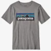 T-Shirt Patagonia Garçons P6 Logo Organic Gravel Heather White -Teva Boutique 62153 GHWH